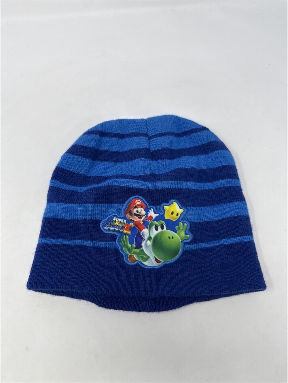 Nintendo Super Mario Galaxy 2 Blue Striped Skull Cap Beanie Hat Boys Size 4-16